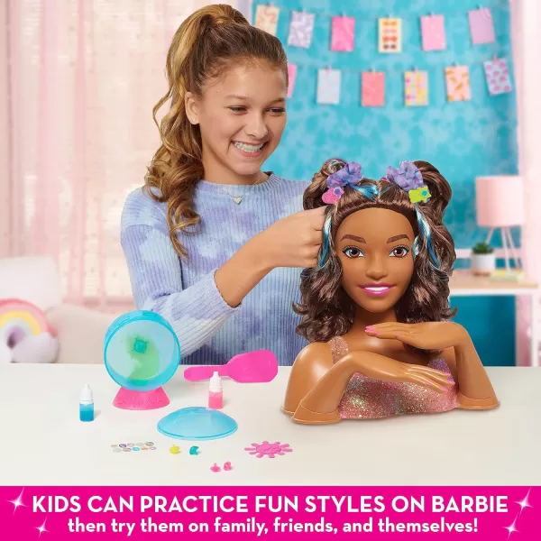 Barbie TieDye Deluxe 21Piece Styling Head Black Hair Includes 2 NonToxic Dye Colors Kids Toys for Ages 3 Up by Just PlayBrown Hair