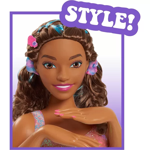 Barbie TieDye Deluxe 21Piece Styling Head Black Hair Includes 2 NonToxic Dye Colors Kids Toys for Ages 3 Up by Just PlayBrown Hair