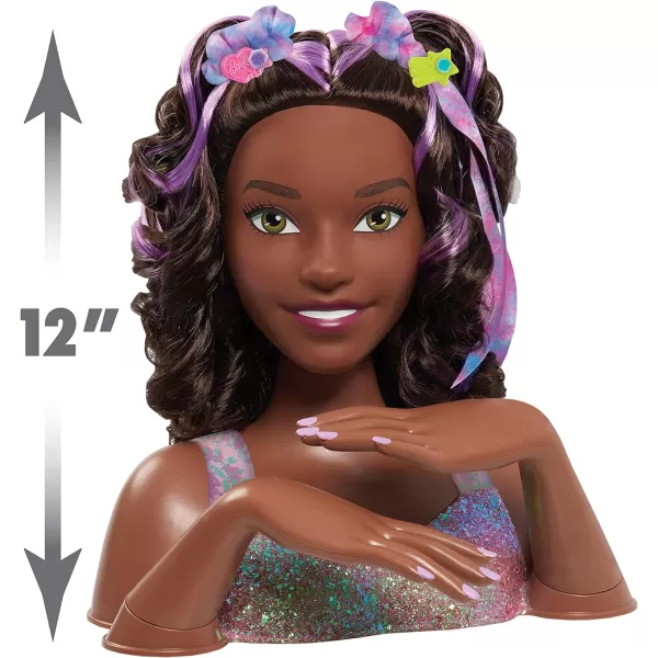 Barbie TieDye Deluxe 21Piece Styling Head Black Hair Includes 2 NonToxic Dye Colors Kids Toys for Ages 3 Up by Just PlayDark Brown Hair