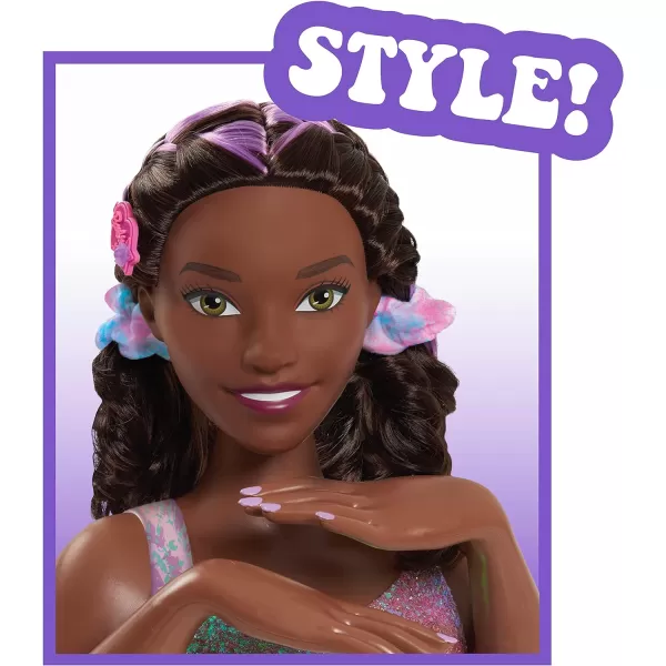 Barbie TieDye Deluxe 21Piece Styling Head Black Hair Includes 2 NonToxic Dye Colors Kids Toys for Ages 3 Up by Just PlayDark Brown Hair