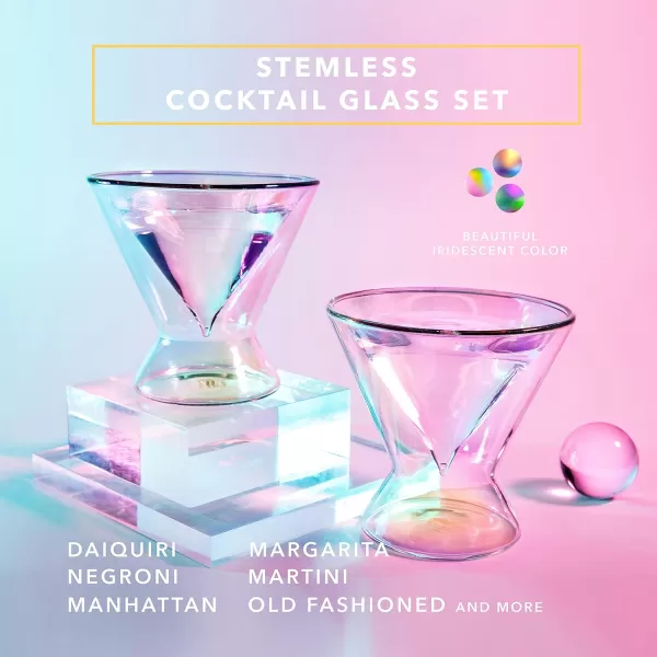 Dragon Glassware x Barbie Martini Glasses Stemless Pink and Magenta Double Wall Insulated Cocktail Glasses As Seen in Barbie The Movie 7 oz Capacity Set of 22 Count Pack of 1 Iridescent
