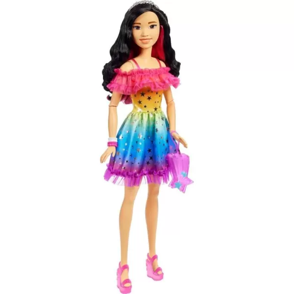 Barbie Large Doll with Dark Brown Hair 28 Inches Tall Rainbow Dress and Styling Accessories Including Shooting Star HandbagBlack Hair