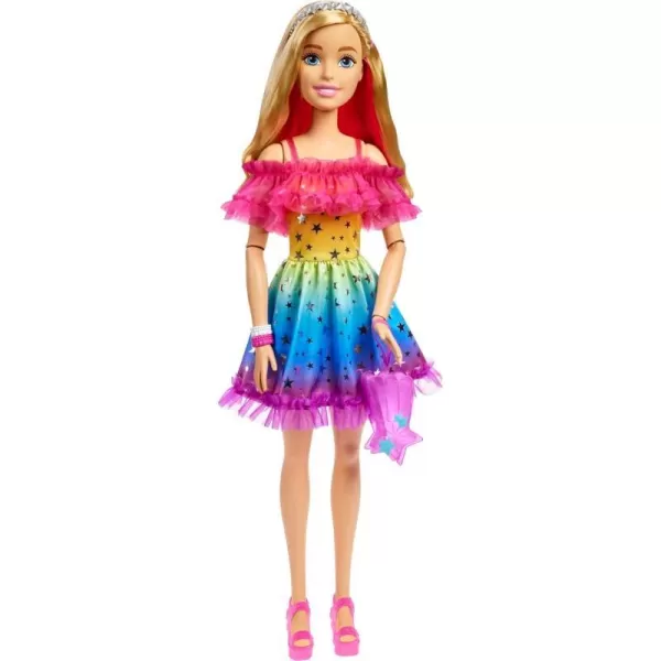 Barbie Large Doll with Dark Brown Hair 28 Inches Tall Rainbow Dress and Styling Accessories Including Shooting Star HandbagBlonde Hair