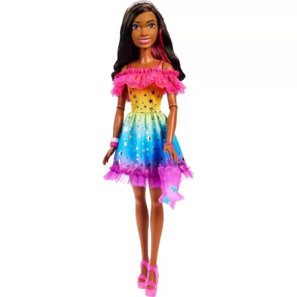 Barbie Large Doll with Dark Brown Hair 28 Inches Tall Rainbow Dress and Styling Accessories Including Shooting Star HandbagDark Brown Hair