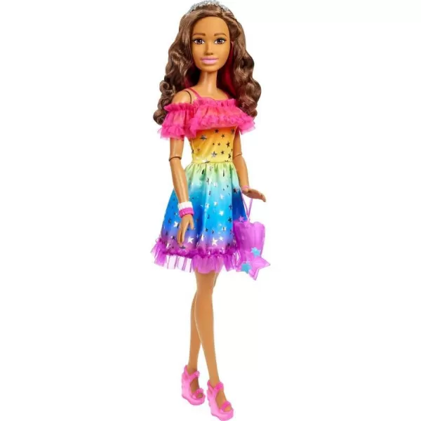 Barbie Large Doll with Dark Brown Hair 28 Inches Tall Rainbow Dress and Styling Accessories Including Shooting Star HandbagLight Brown Hair