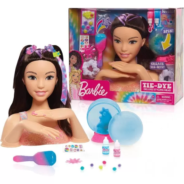 Barbie TieDye Deluxe 21Piece Styling Head Black Hair Includes 2 NonToxic Dye Colors Kids Toys for Ages 3 Up by Just PlayBlack Hair