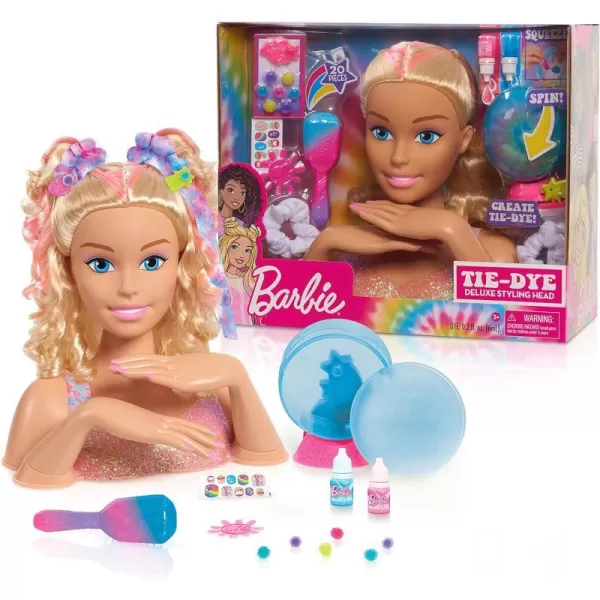 Barbie TieDye Deluxe 21Piece Styling Head Black Hair Includes 2 NonToxic Dye Colors Kids Toys for Ages 3 Up by Just PlayBlonde Hair