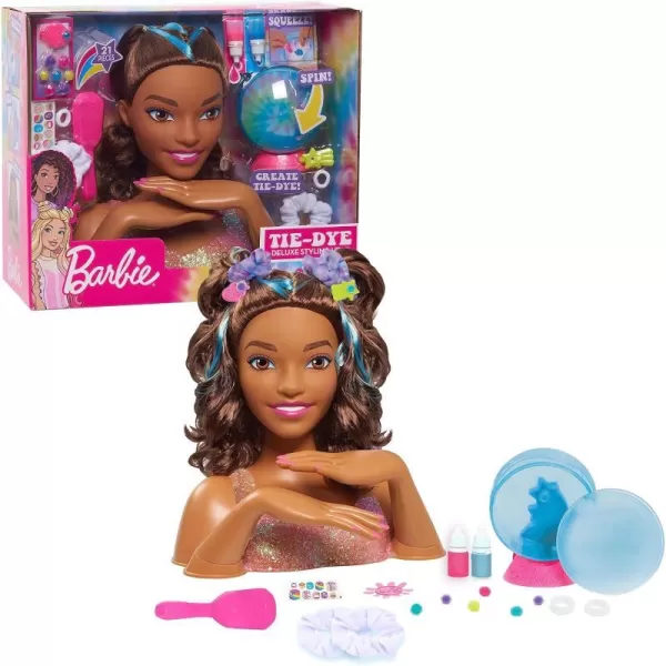 Barbie TieDye Deluxe 21Piece Styling Head Black Hair Includes 2 NonToxic Dye Colors Kids Toys for Ages 3 Up by Just PlayBrown Hair