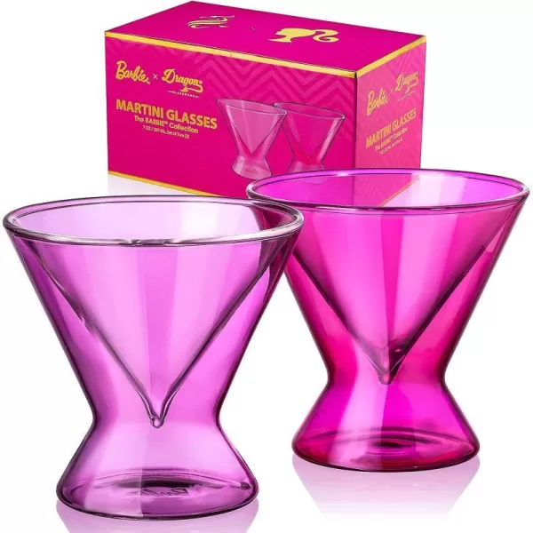 Dragon Glassware x Barbie Martini Glasses Stemless Pink and Magenta Double Wall Insulated Cocktail Glasses As Seen in Barbie The Movie 7 oz Capacity Set of 22 Count Pack of 1 Barbie