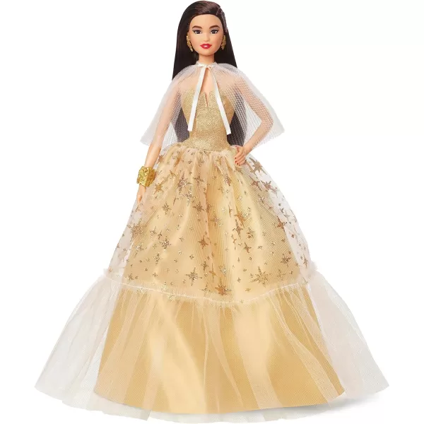 Barbie 2023 Holiday Barbie Doll Seasonal Collector Gift Barbie Signature Golden Gown and Displayable Packaging Dark Brown HairBlack