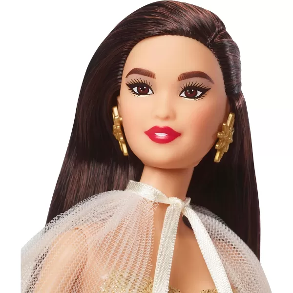 Barbie 2023 Holiday Barbie Doll Seasonal Collector Gift Barbie Signature Golden Gown and Displayable Packaging Dark Brown HairBlack