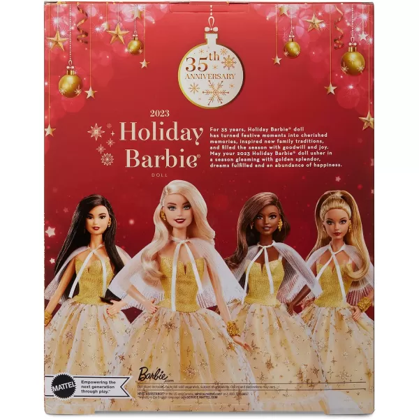 Barbie 2023 Holiday Barbie Doll Seasonal Collector Gift Barbie Signature Golden Gown and Displayable Packaging Dark Brown HairBlonde