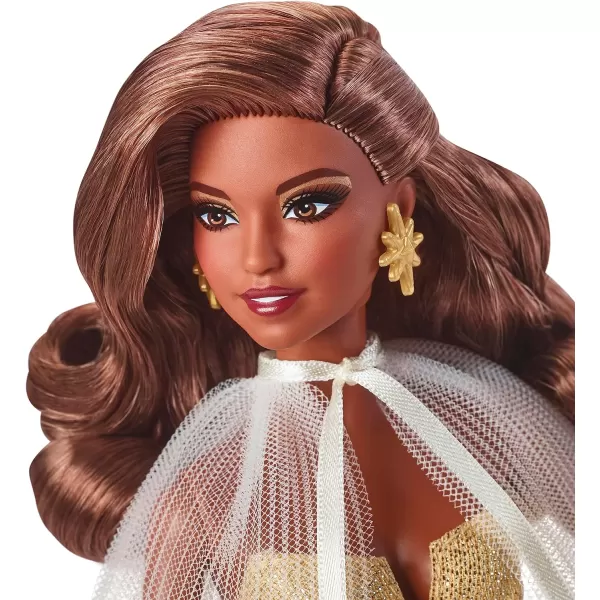 Barbie 2023 Holiday Barbie Doll Seasonal Collector Gift Barbie Signature Golden Gown and Displayable Packaging Dark Brown HairDark Brown