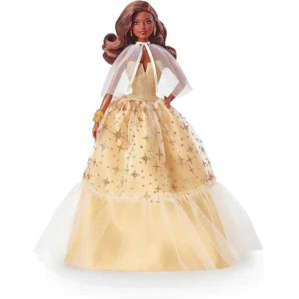 Barbie 2023 Holiday Barbie Doll Seasonal Collector Gift Barbie Signature Golden Gown and Displayable Packaging Dark Brown HairDark Brown