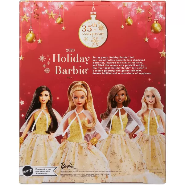 Barbie 2023 Holiday Barbie Doll Seasonal Collector Gift Barbie Signature Golden Gown and Displayable Packaging Dark Brown HairLight Brown