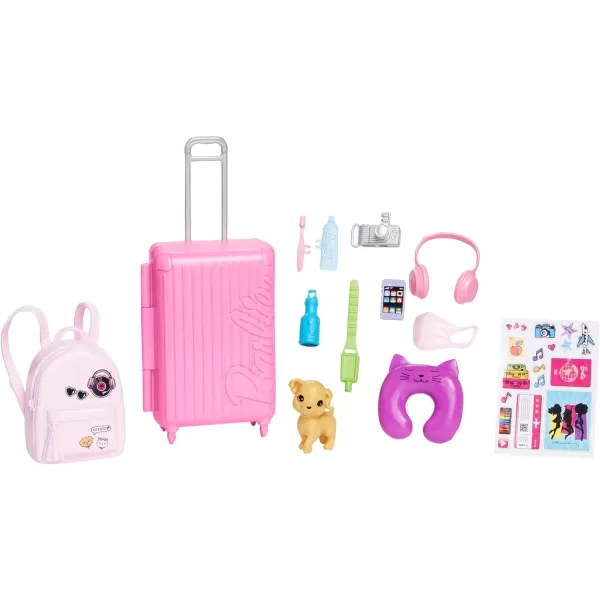 Barbie Doll amp Accessories Travel Set with Puppy and 10 Pieces Suitcase Opens amp Closes Malibu Doll with Blonde HairMalibu