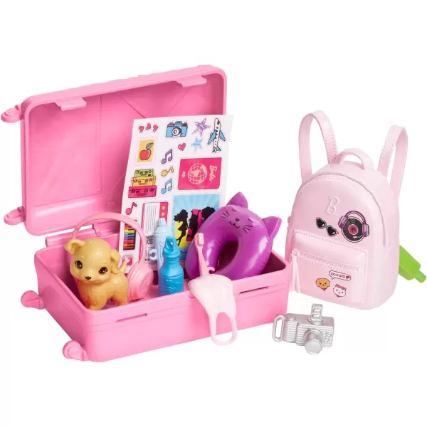 Barbie Doll amp Accessories Travel Set with Puppy and 10 Pieces Suitcase Opens amp Closes Malibu Doll with Blonde HairMalibu