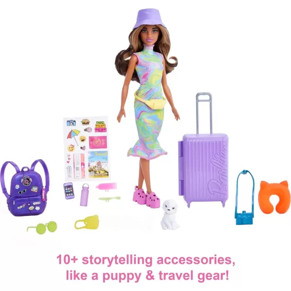 Barbie Doll amp Accessories Travel Set with Puppy and 10 Pieces Suitcase Opens amp Closes Malibu Doll with Blonde HairTeresa