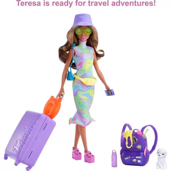 Barbie Doll amp Accessories Travel Set with Puppy and 10 Pieces Suitcase Opens amp Closes Malibu Doll with Blonde HairTeresa