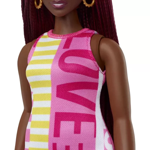 Barbie Fashionistas Doll 189 with Curvy Body Crimson Braids Sleeveless Love Dress amp Hoop Earring AccessoryBarbie Fashionistas Doll 189 with Curvy Body Crimson Braids Sleeveless Love Dress amp Hoop Earring Accessory