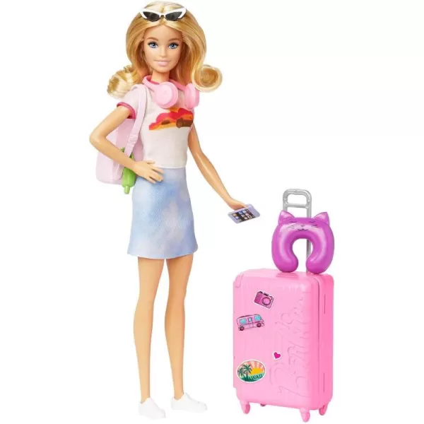 Barbie Doll amp Accessories Travel Set with Puppy and 10 Pieces Suitcase Opens amp Closes Malibu Doll with Blonde HairMalibu