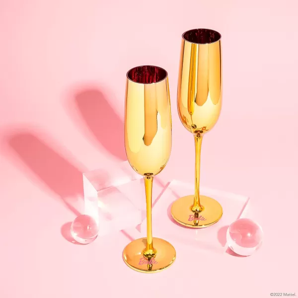 Dragon Glassware x Barbie Champagne Flutes Barbie Dreamhouse Collection Gold with Pink Interior Crystal Glass Mimosa and Cocktail Glasses 8 oz Capacity Set of 22 Count Pack of 1 Barbie Dreamhouse