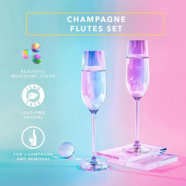 Dragon Glassware x Barbie Champagne Flutes Barbie Dreamhouse Collection Gold with Pink Interior Crystal Glass Mimosa and Cocktail Glasses 8 oz Capacity Set of 22 Count Pack of 1 Iridescent