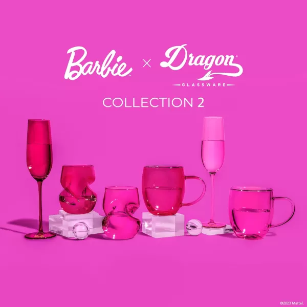 Dragon Glassware x Barbie Champagne Flutes Barbie Dreamhouse Collection Gold with Pink Interior Crystal Glass Mimosa and Cocktail Glasses 8 oz Capacity Set of 22 Count Pack of 1 Barbie