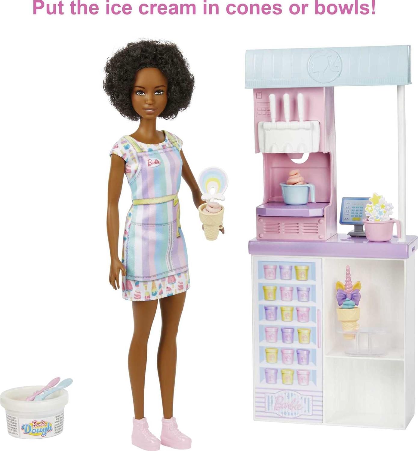 Barbie Careers Doll amp Accessories Ice Cream Shop Playset with Blonde Doll Ice Cream Machine Molds Dough amp MoreBrunette Multicolor