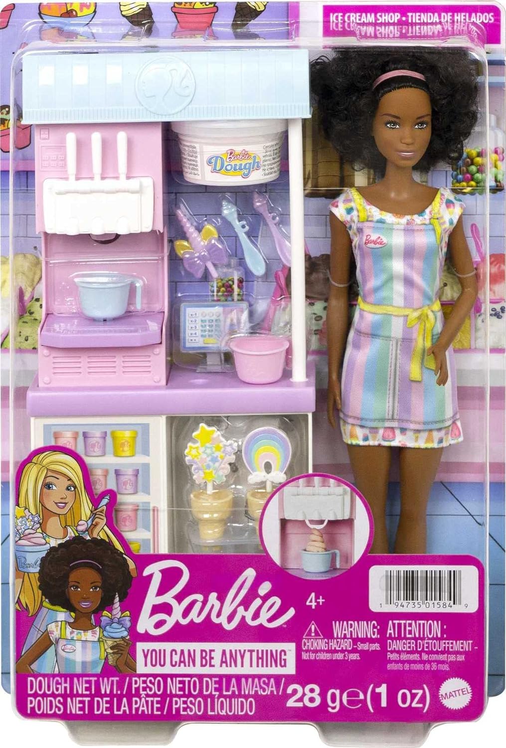 Barbie Careers Doll amp Accessories Ice Cream Shop Playset with Blonde Doll Ice Cream Machine Molds Dough amp MoreBrunette Multicolor