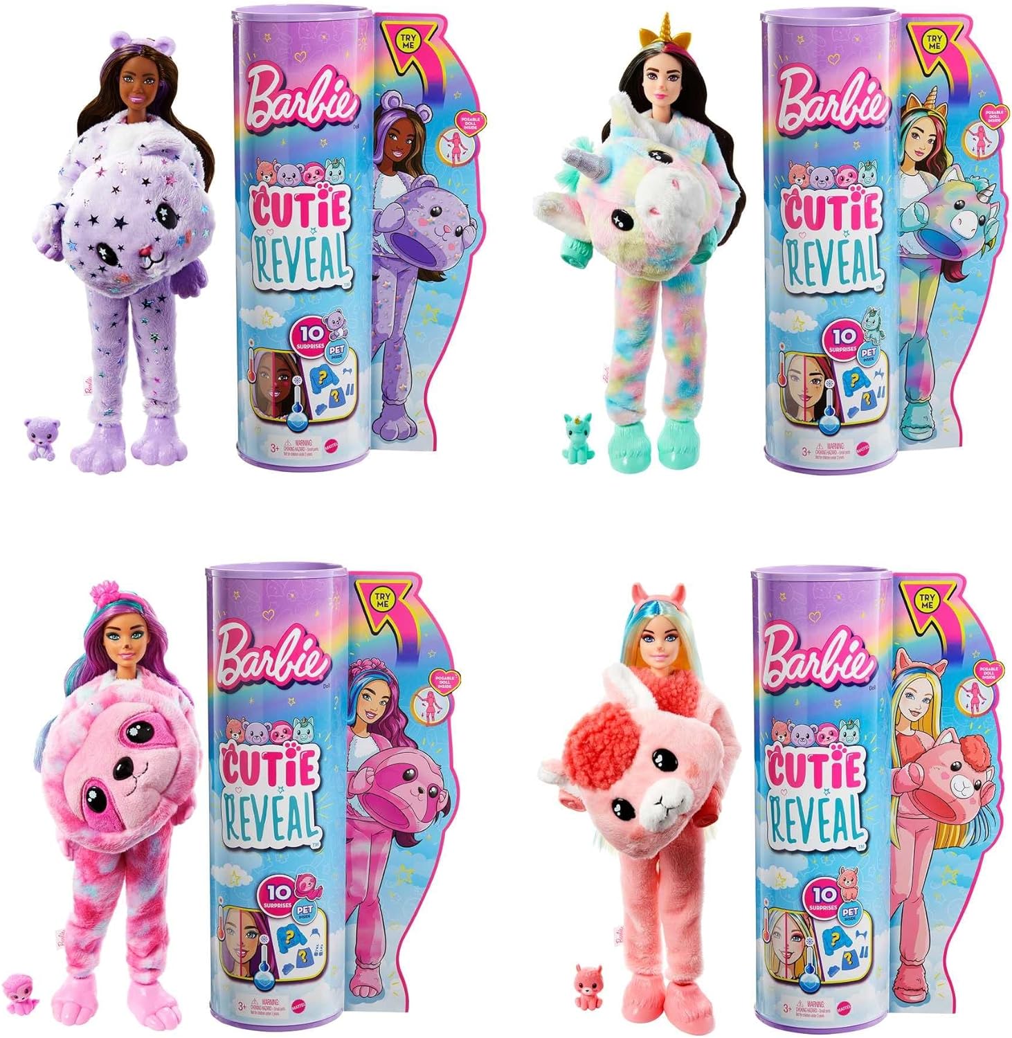 Barbie Doll Cutie Reveal Unicorn Plush Costume Doll with 10 Surprises Mini Pet Unicorn Color Change and Accessories Fantasy SeriesBarbie Doll Cutie Reveal Unicorn Plush Costume Doll with 10 Surprises Mini Pet Unicorn Color Change and Accessories Fantasy Series