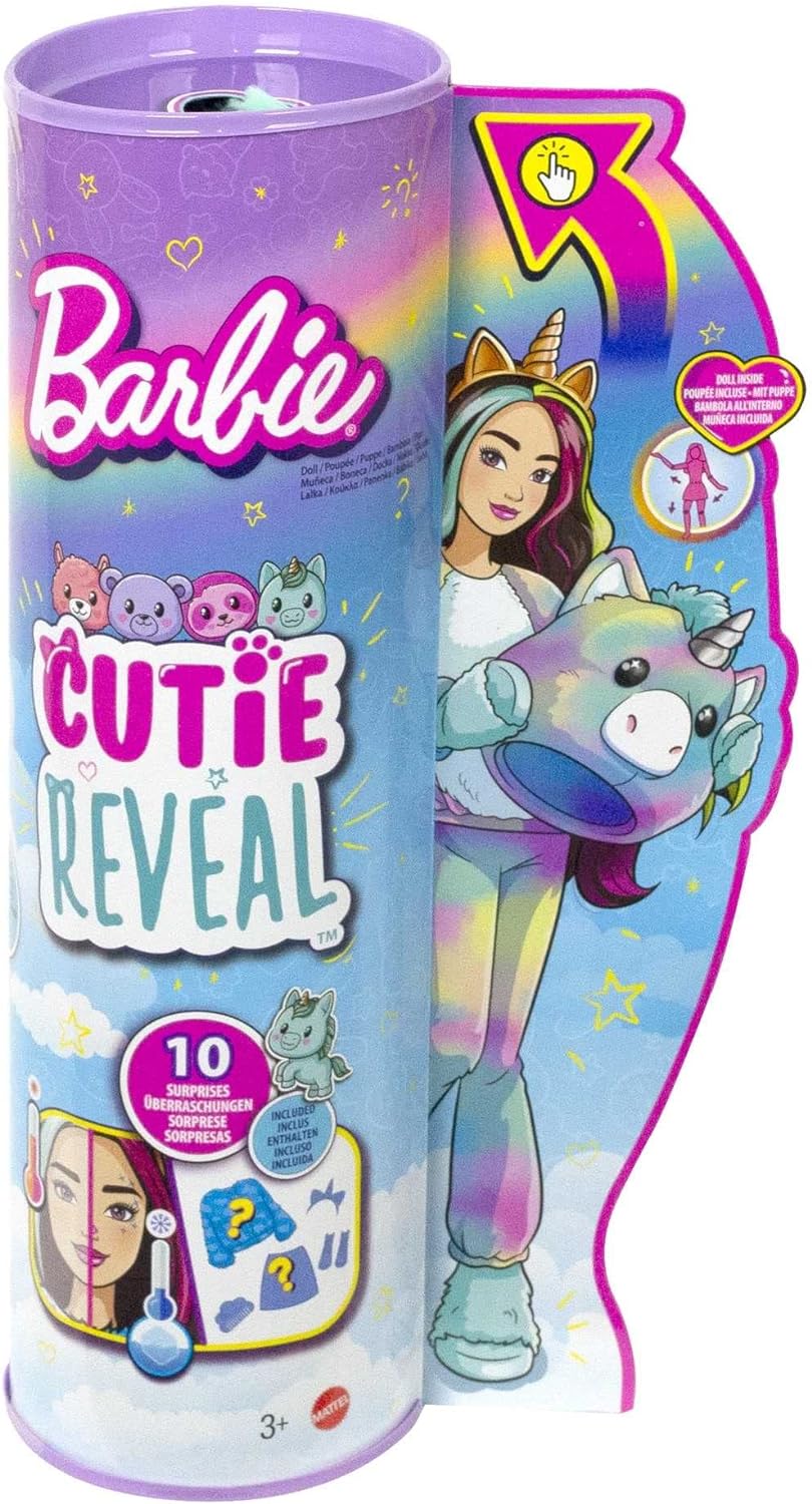 Barbie Doll Cutie Reveal Unicorn Plush Costume Doll with 10 Surprises Mini Pet Unicorn Color Change and Accessories Fantasy SeriesBarbie Doll Cutie Reveal Unicorn Plush Costume Doll with 10 Surprises Mini Pet Unicorn Color Change and Accessories Fantasy Series