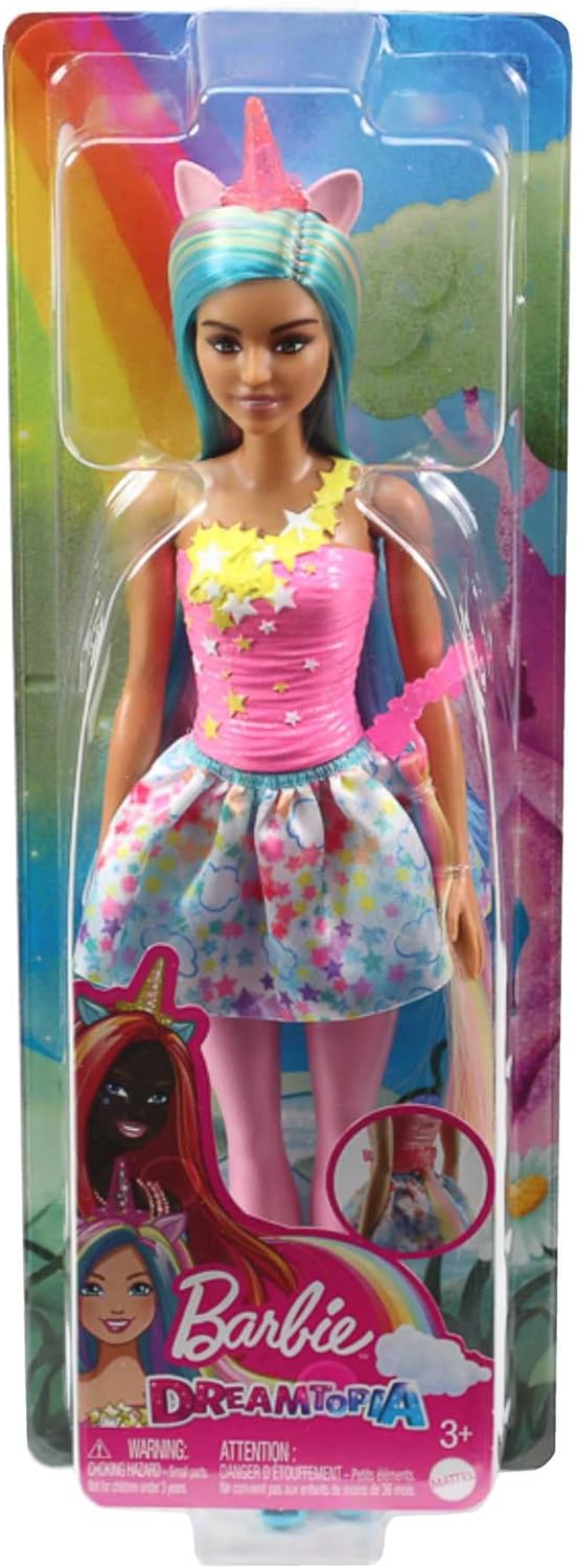 Barbie Dreamtopia Doll with Removable Unicorn Headband amp Tail Blue amp Purple Fantasy Hair amp Rainbow Skirt Unicorn ToyModern Multicolor