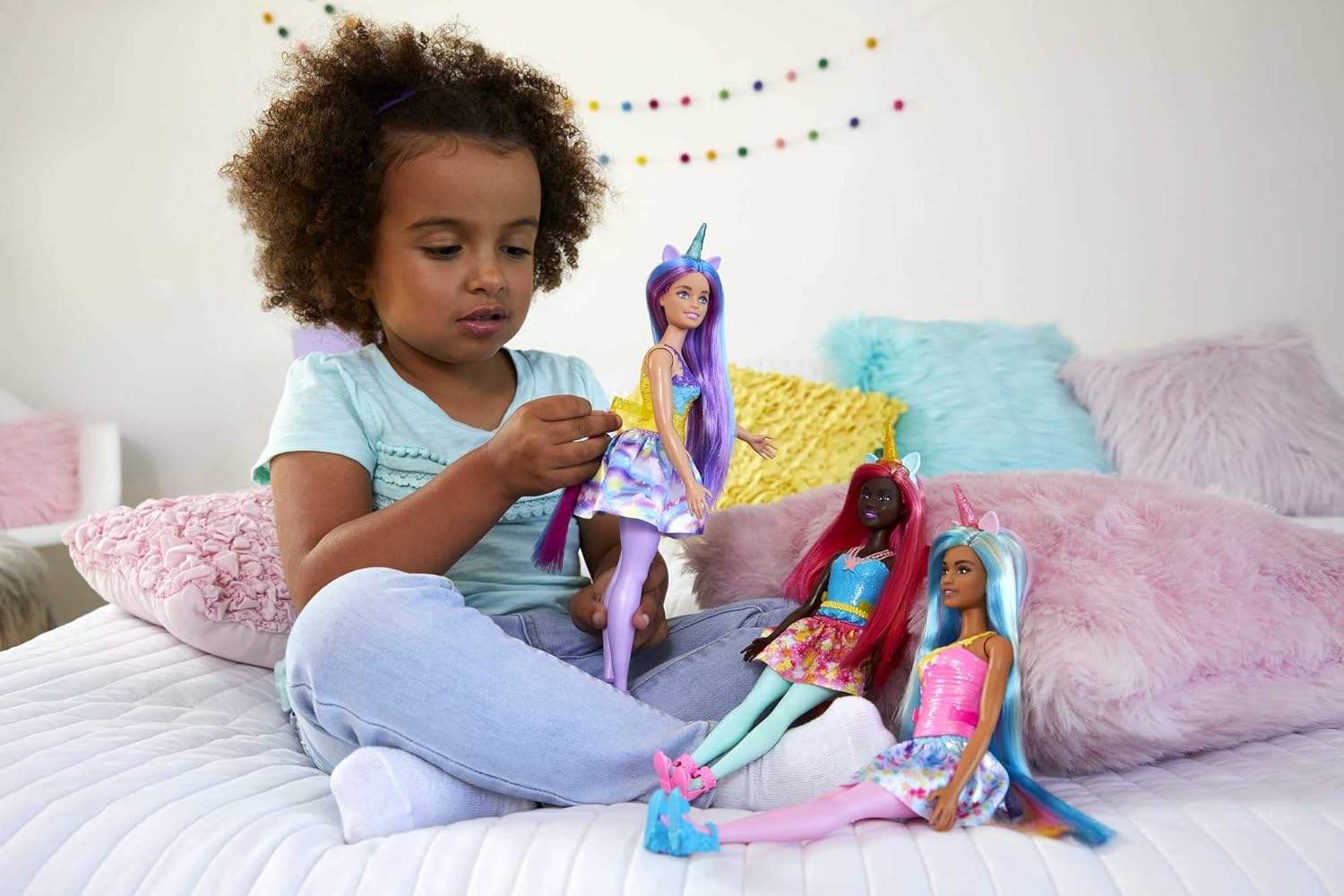 Barbie Dreamtopia Doll with Removable Unicorn Headband amp Tail Blue amp Purple Fantasy Hair amp Rainbow Skirt Unicorn ToyModern Multicolor