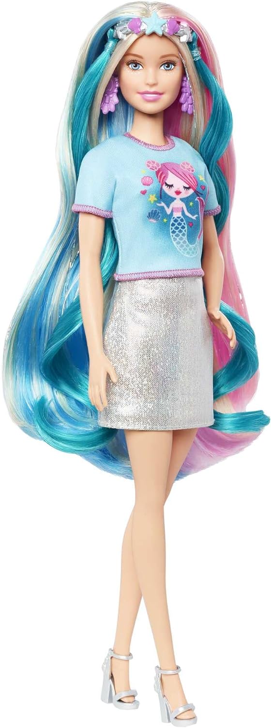 Barbie Fantasy Hair Doll amp Accessories Long Colorful Blonde Hair with Mermaid and UnicornInspired ClothesBlonde