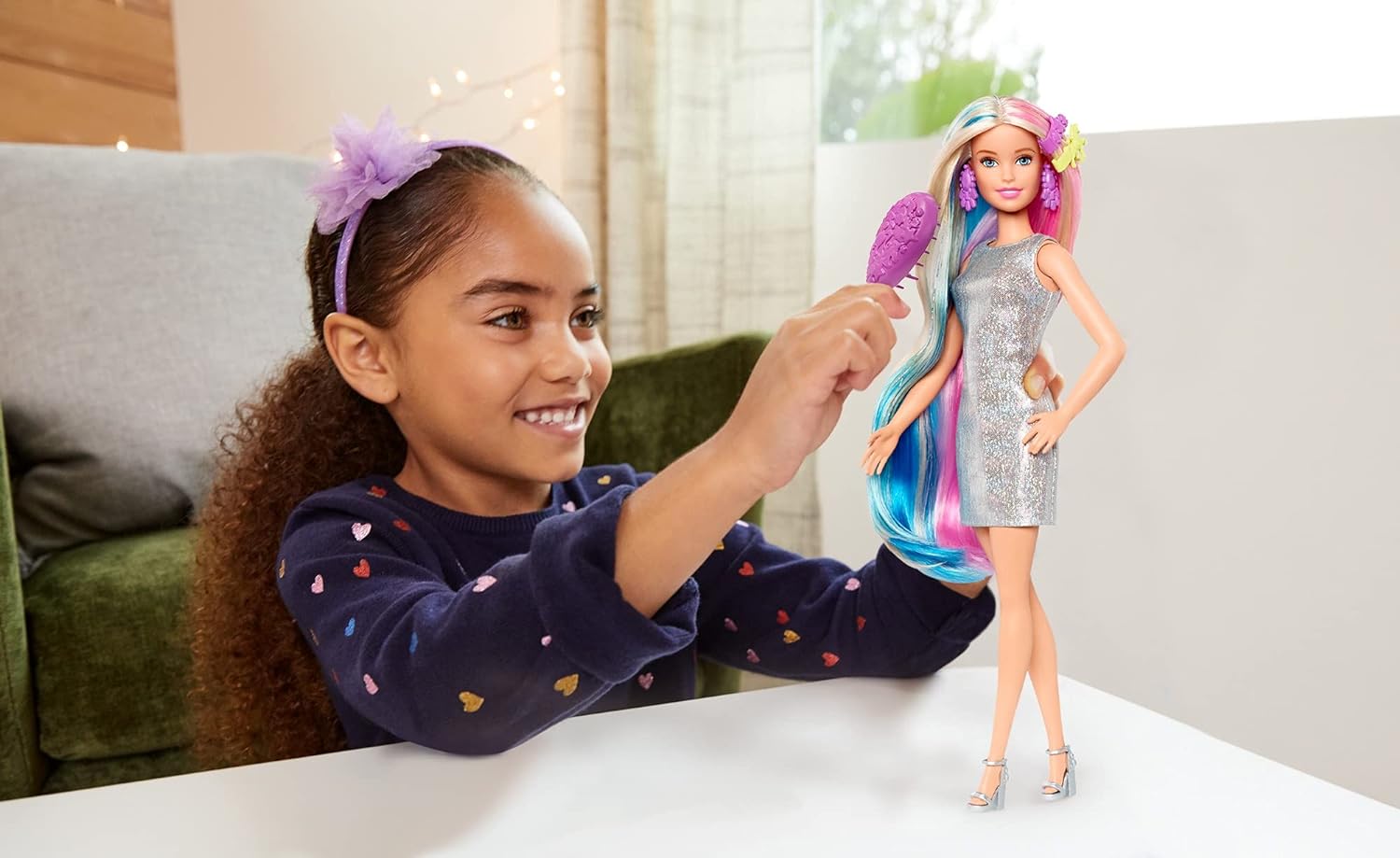 Barbie Fantasy Hair Doll amp Accessories Long Colorful Blonde Hair with Mermaid and UnicornInspired ClothesBlonde