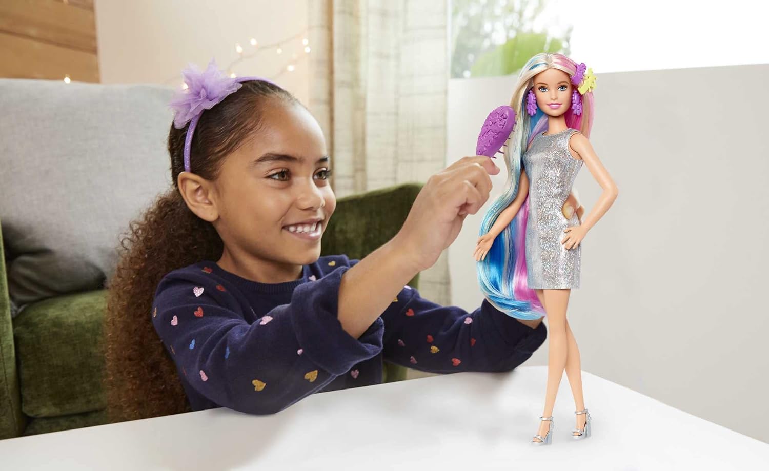 Barbie Fantasy Hair Doll amp Accessories Long Colorful Blonde Hair with Mermaid and UnicornInspired ClothesBlonde