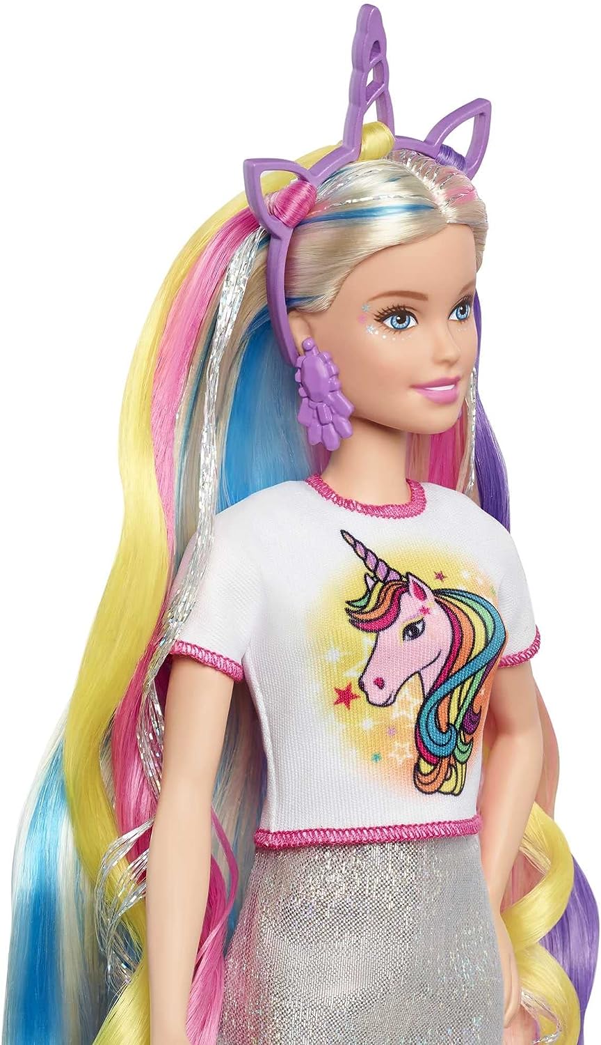 Barbie Fantasy Hair Doll amp Accessories Long Colorful Blonde Hair with Mermaid and UnicornInspired ClothesBlonde