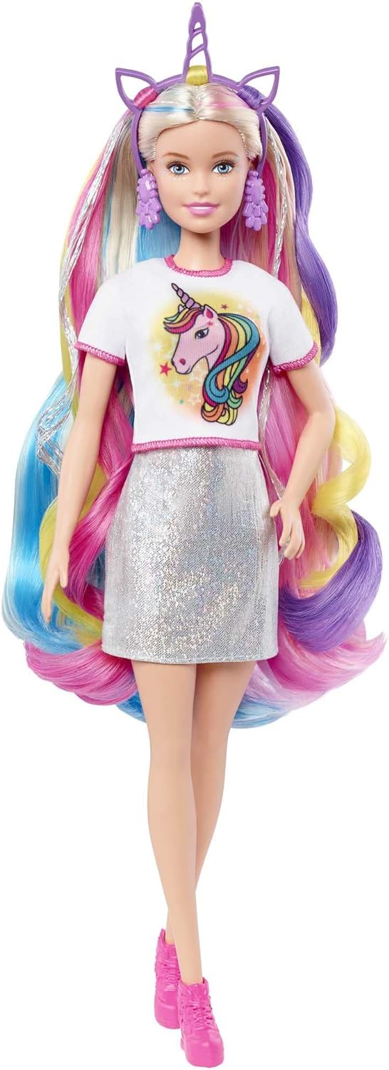 Barbie Fantasy Hair Doll amp Accessories Long Colorful Blonde Hair with Mermaid and UnicornInspired ClothesBlonde