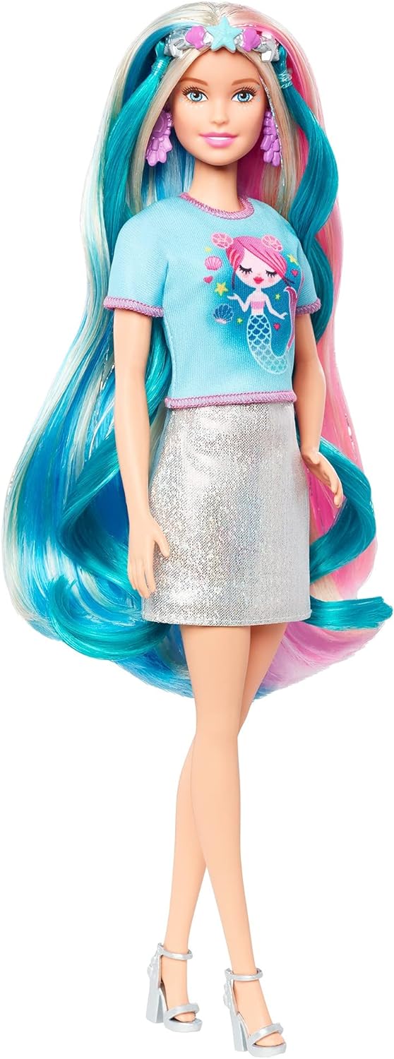Barbie Fantasy Hair Doll amp Accessories Long Colorful Blonde Hair with Mermaid and UnicornInspired ClothesBlonde
