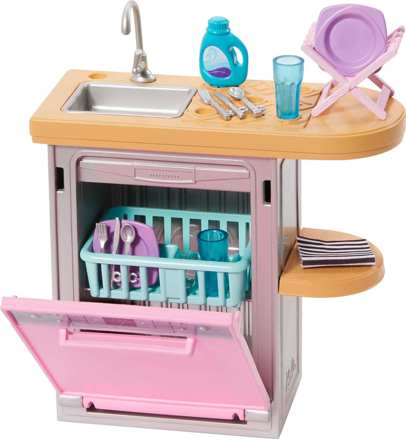 Barbie Furniture and Accessories Doll House Decor Set with Dishwasher Theme Kitchen AddOn with Counter SinkKitchen Set Multicolor