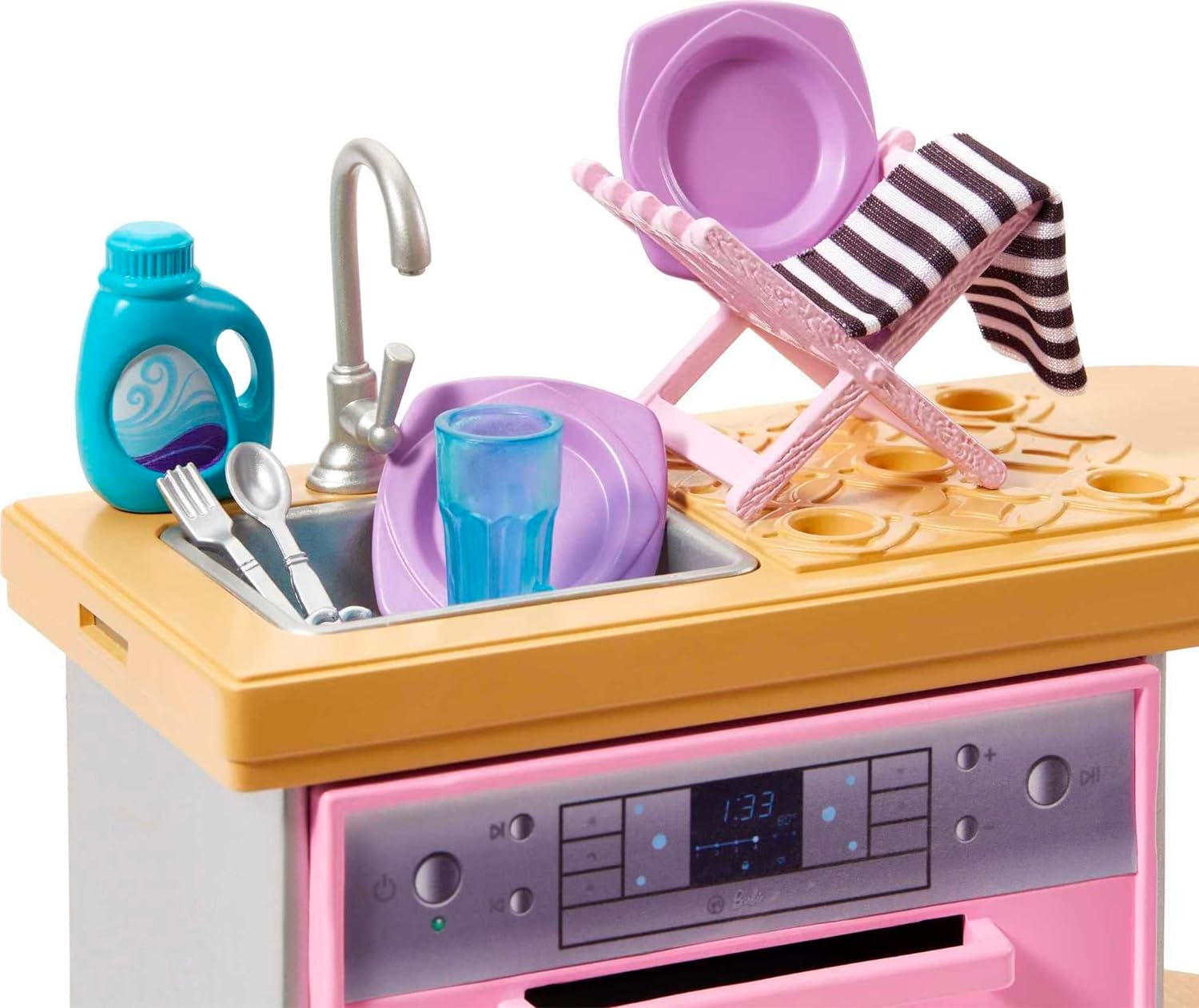 Barbie Furniture and Accessories Doll House Decor Set with Dishwasher Theme Kitchen AddOn with Counter SinkKitchen Set Multicolor
