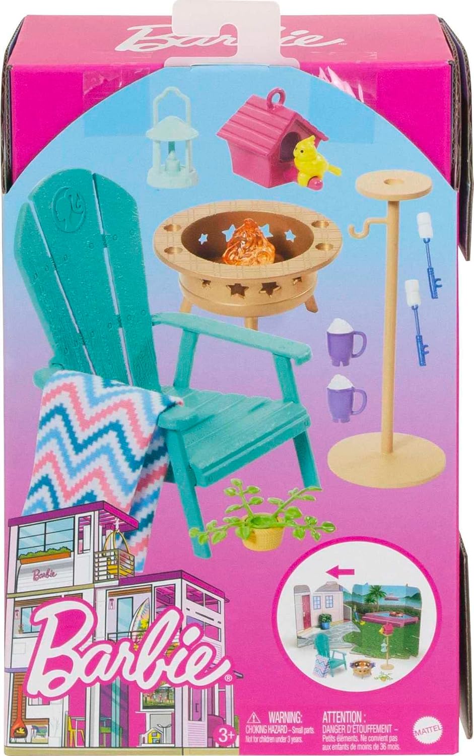 Barbie Furniture and Accessories Doll House Decor Set with Dishwasher Theme Kitchen AddOn with Counter SinkPatio Set Multicolor