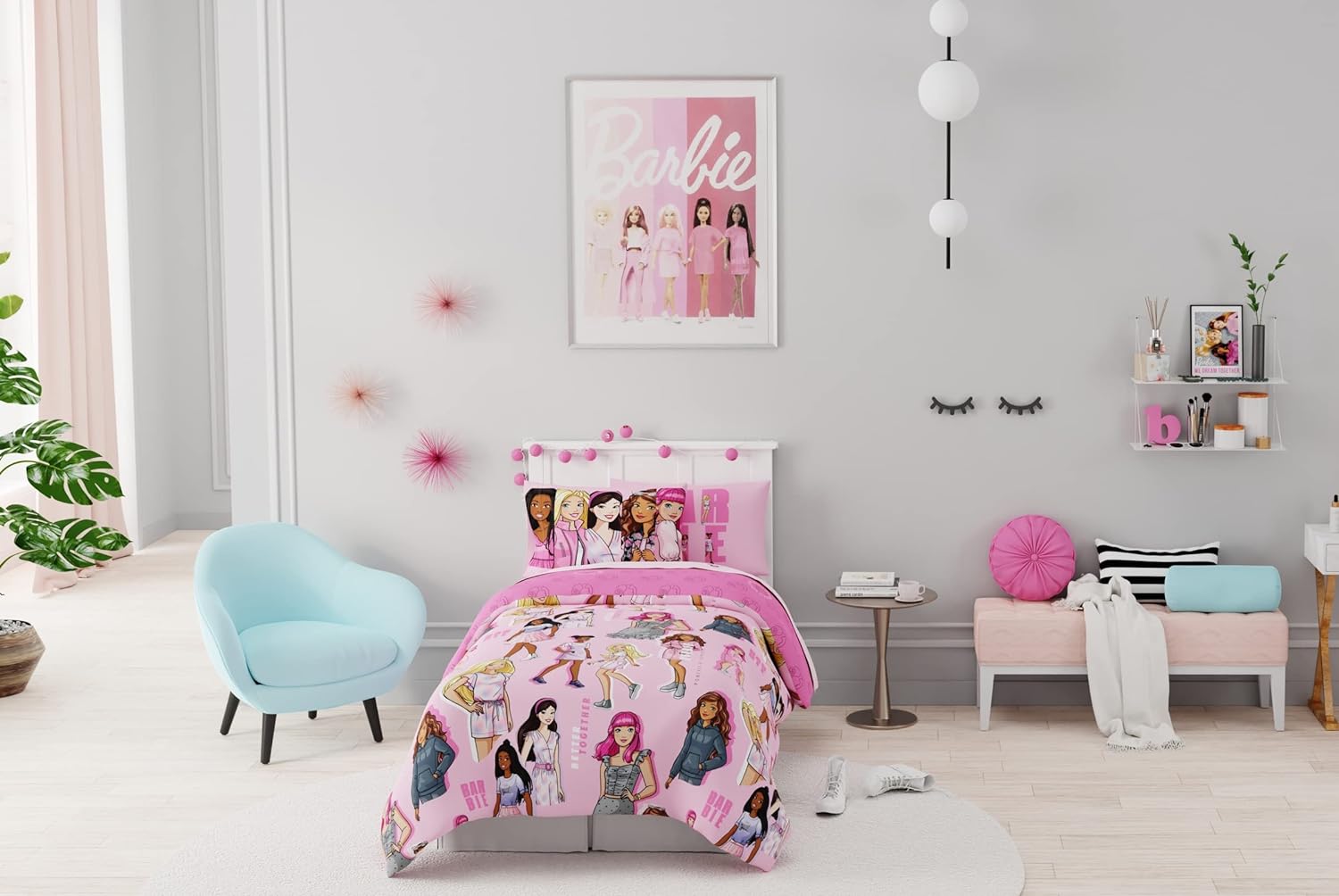 Franco Barbie Barbiecore Bedding Super Soft Comforter and Sheet Set with Sham 5 Piece Twin Size College Dorm Essentials Official Licensed ProductBarbie Twin