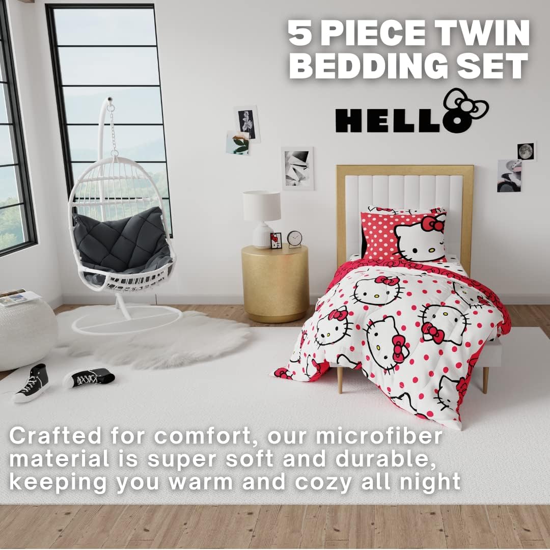 Franco Barbie Barbiecore Bedding Super Soft Comforter and Sheet Set with Sham 5 Piece Twin Size College Dorm Essentials Official Licensed ProductHello Kitty 5 Piece Twin Size