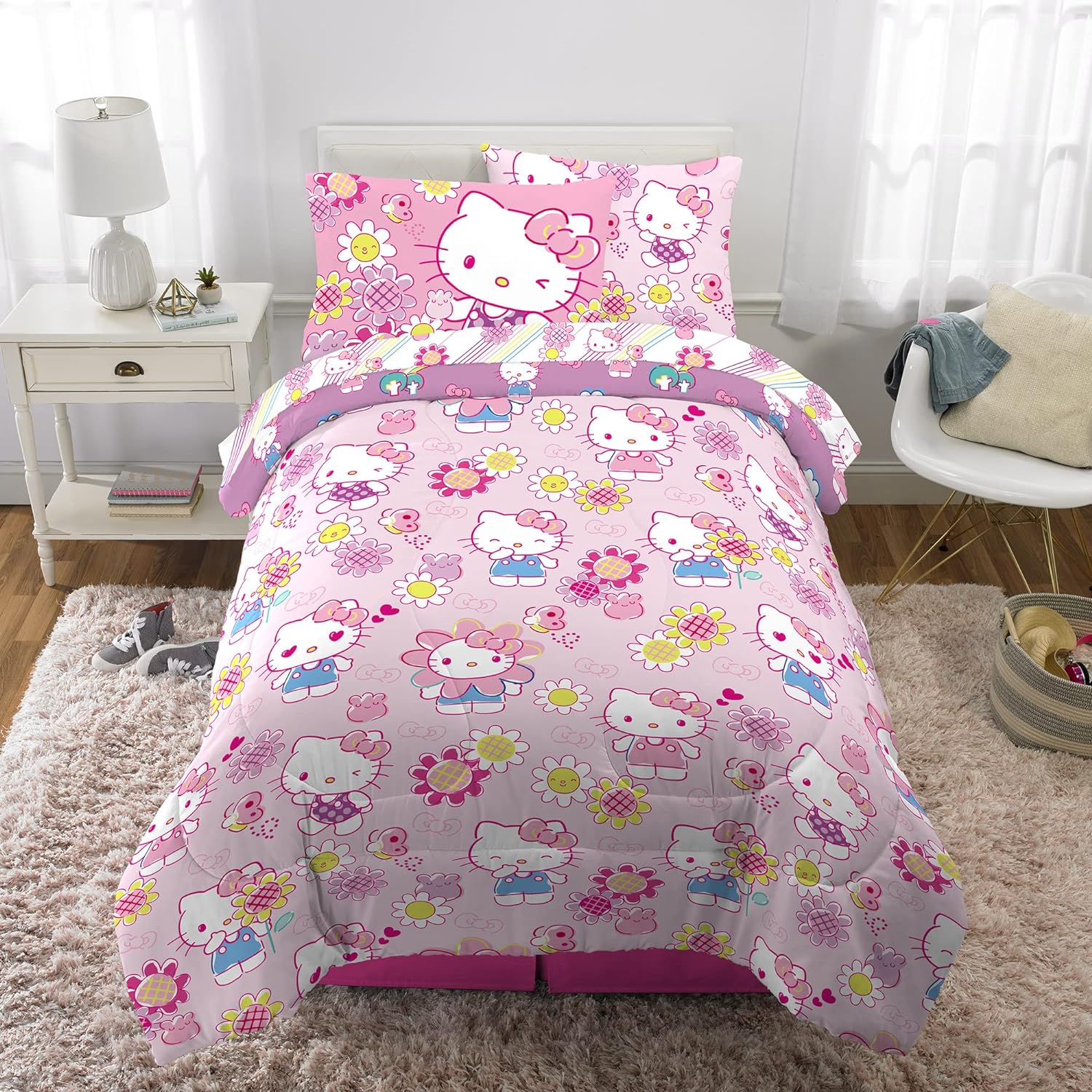Franco Barbie Barbiecore Bedding Super Soft Comforter and Sheet Set with Sham 5 Piece Twin Size College Dorm Essentials Official Licensed ProductHello Kitty  Rainbow Garden 5 Piece Twin Size