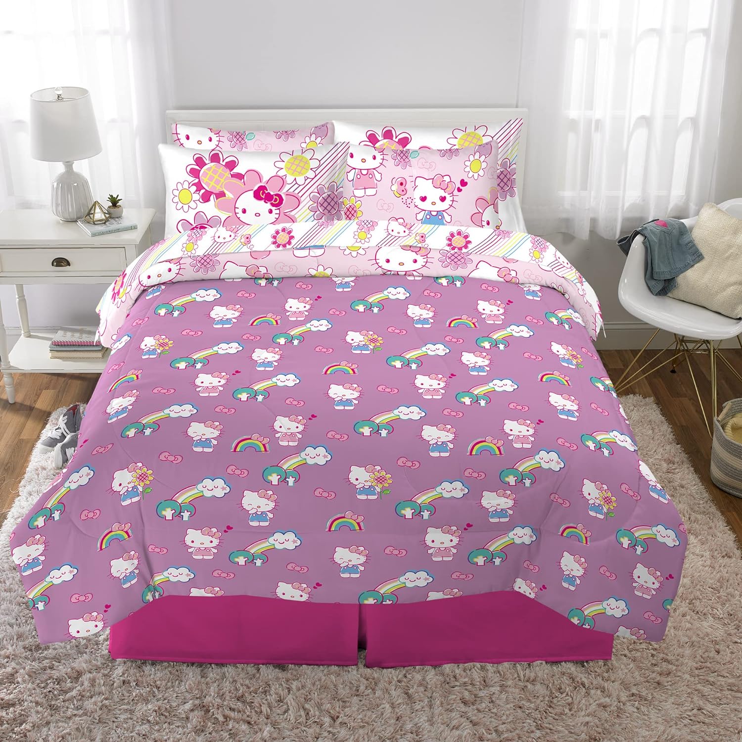 Franco Barbie Barbiecore Bedding Super Soft Comforter and Sheet Set with Sham 5 Piece Twin Size College Dorm Essentials Official Licensed ProductHello Kitty 7 Piece Full Size