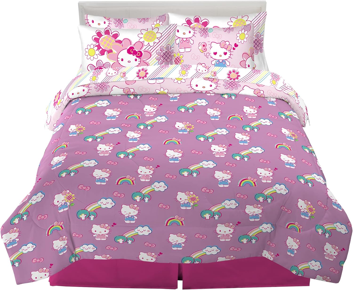 Franco Barbie Barbiecore Bedding Super Soft Comforter and Sheet Set with Sham 5 Piece Twin Size College Dorm Essentials Official Licensed ProductHello Kitty 7 Piece Full Size