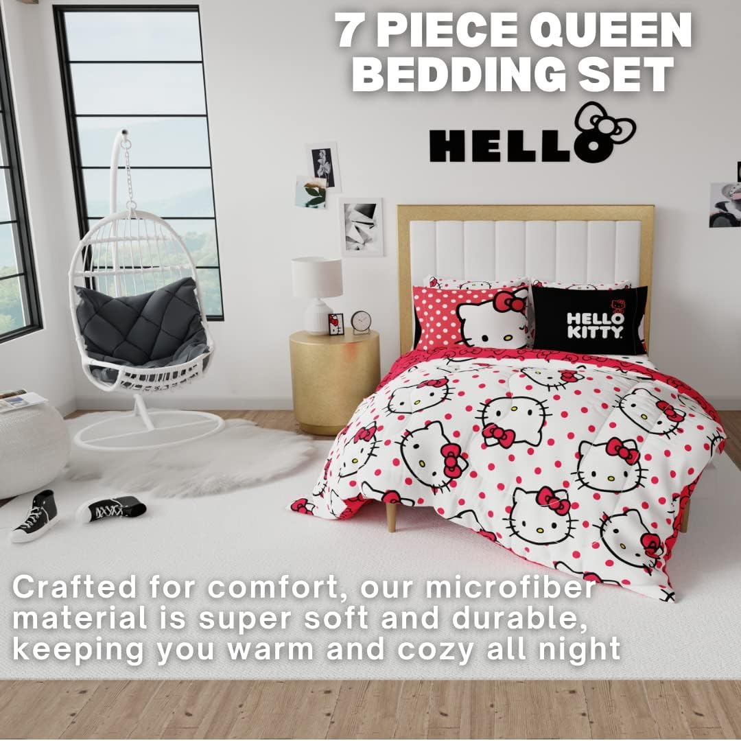 Franco Barbie Barbiecore Bedding Super Soft Comforter and Sheet Set with Sham 5 Piece Twin Size College Dorm Essentials Official Licensed ProductHello Kitty 7 Piece Queen Size