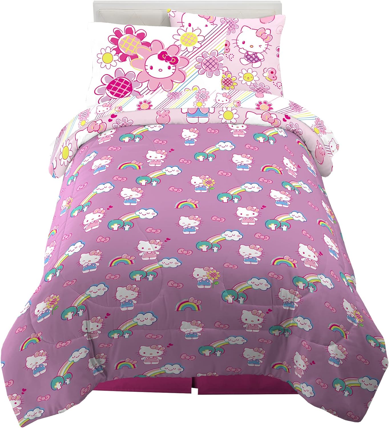 Franco Barbie Barbiecore Bedding Super Soft Comforter and Sheet Set with Sham 5 Piece Twin Size College Dorm Essentials Official Licensed ProductHello Kitty  Rainbow Garden 5 Piece Twin Size